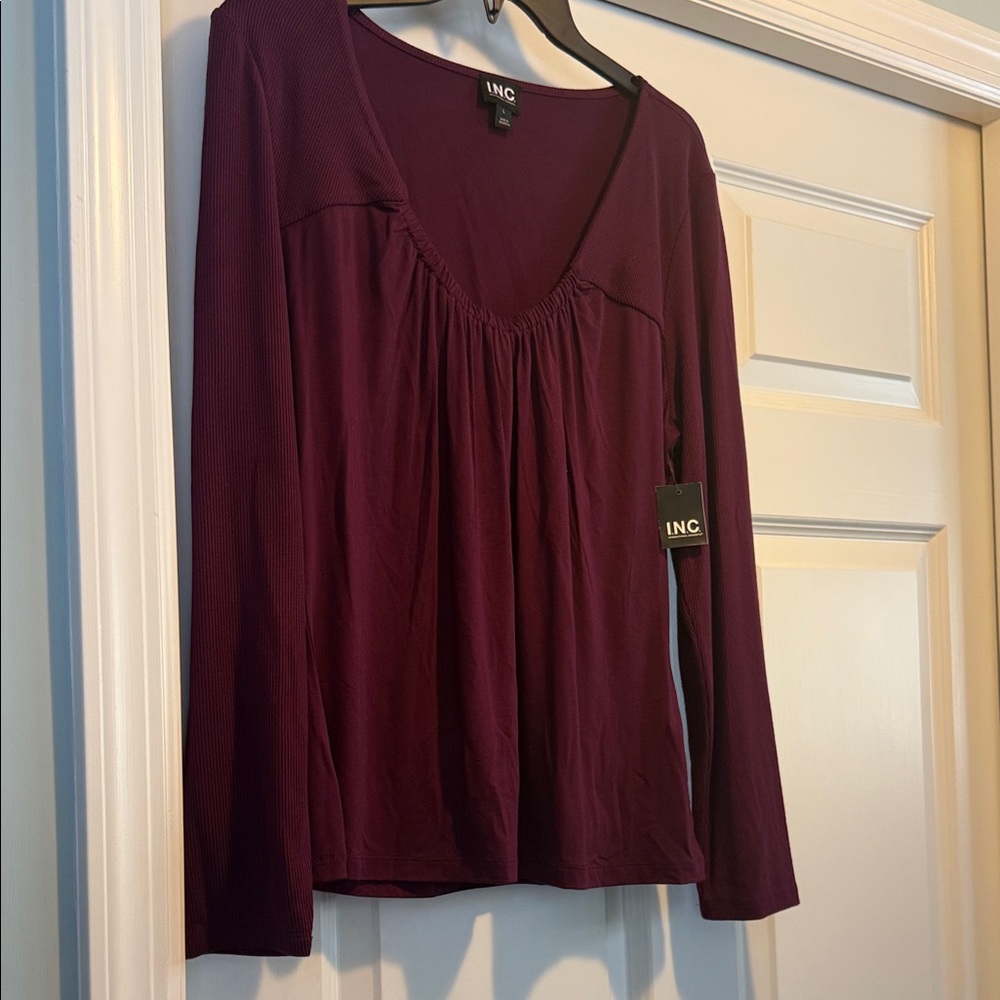 INC International Concepts Women's Deep Purple Long Sleeve Top soft